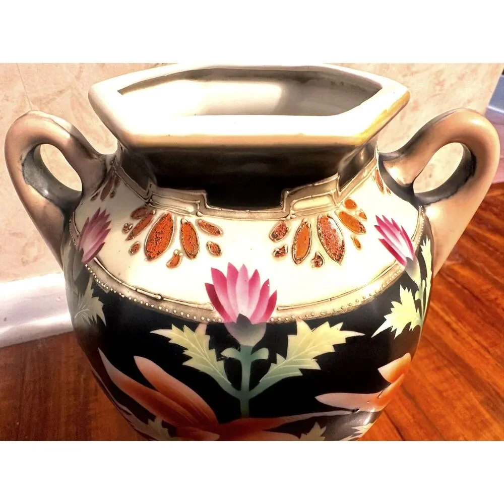 Vintage Japan Royal Nishiki Nipon Satsuma Style Hand Painted Floral Ceramic Vase